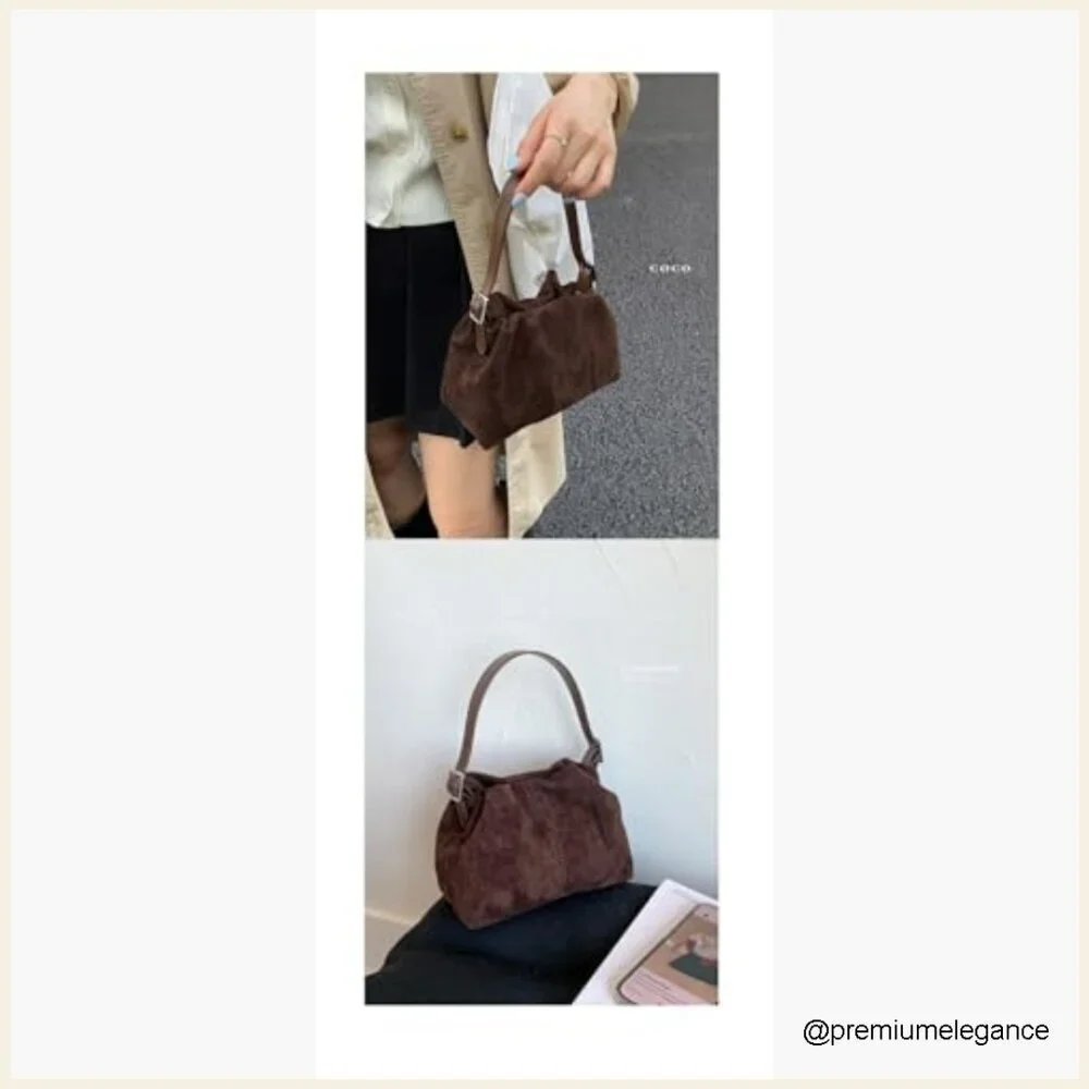 Vintage Faux Suede Drawstring Bucket Bag with 3 Interchangeable Straps - Picture 2 of 7